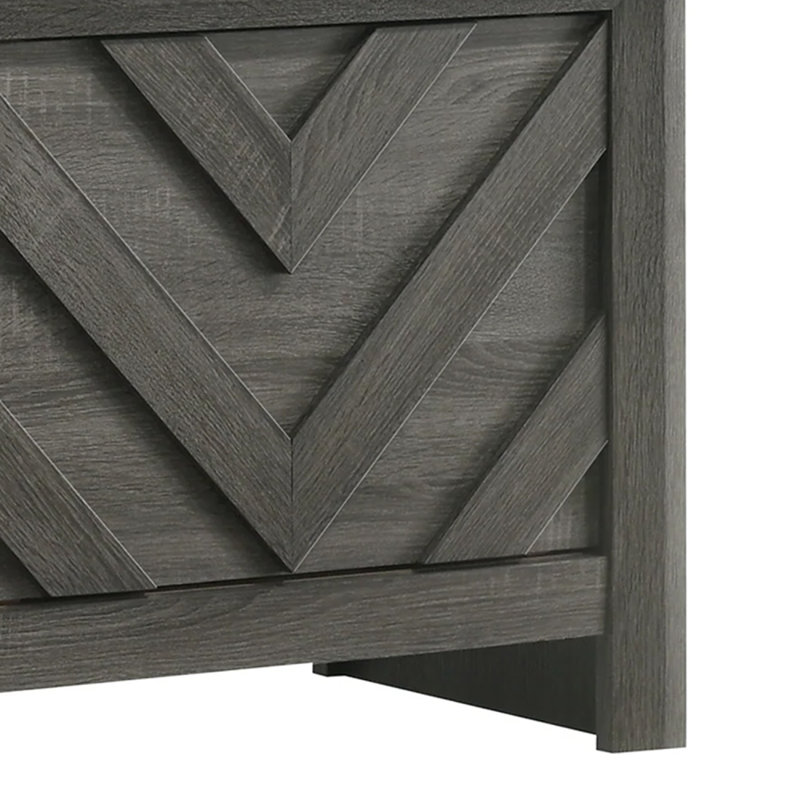 Velz TV Media Stand Cabinet, 2 Chevron Doors. Open Shelves, Dark Gray , Dark Gray
