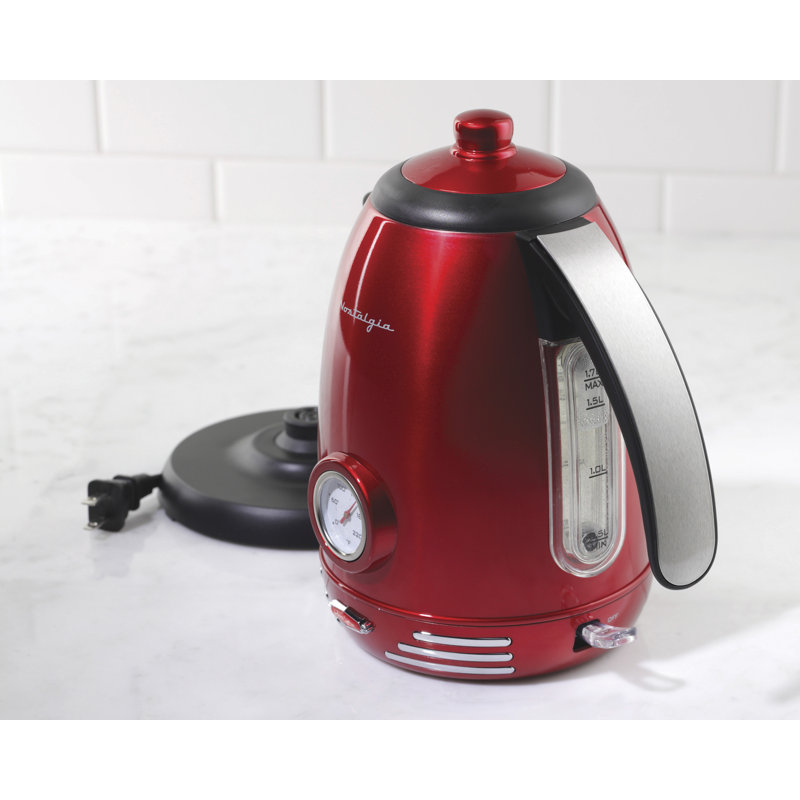 Retro Red Stainless Steel Electric Water Kettle with Thermostat