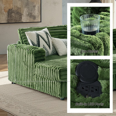 Estella 86" Modern Oversized Channel Sofa Chaise Daybed with Faux Rabbit Fur
