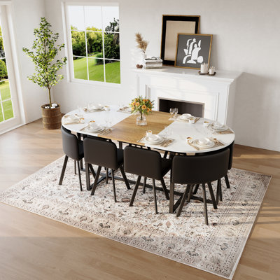 9-Piece Oval Dining Table Set, Modern Table Set for Family Gatherings, Home, Dining Room
