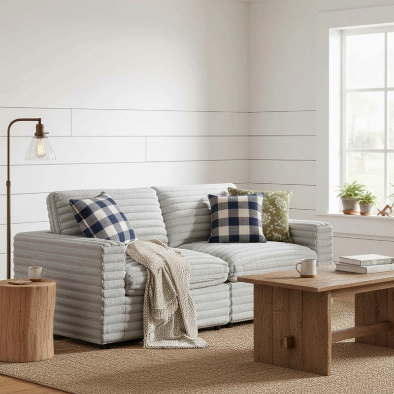 2-Piece Sofa Sectional In Plush Polyester Cord-Like Fabric