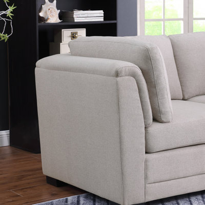 Causeuse 70,5 po en tissu de lin gris clair, pièces modulaires