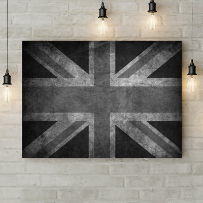 Union Jack Flag Retro Monochrome - Wrapped Canvas Art Print