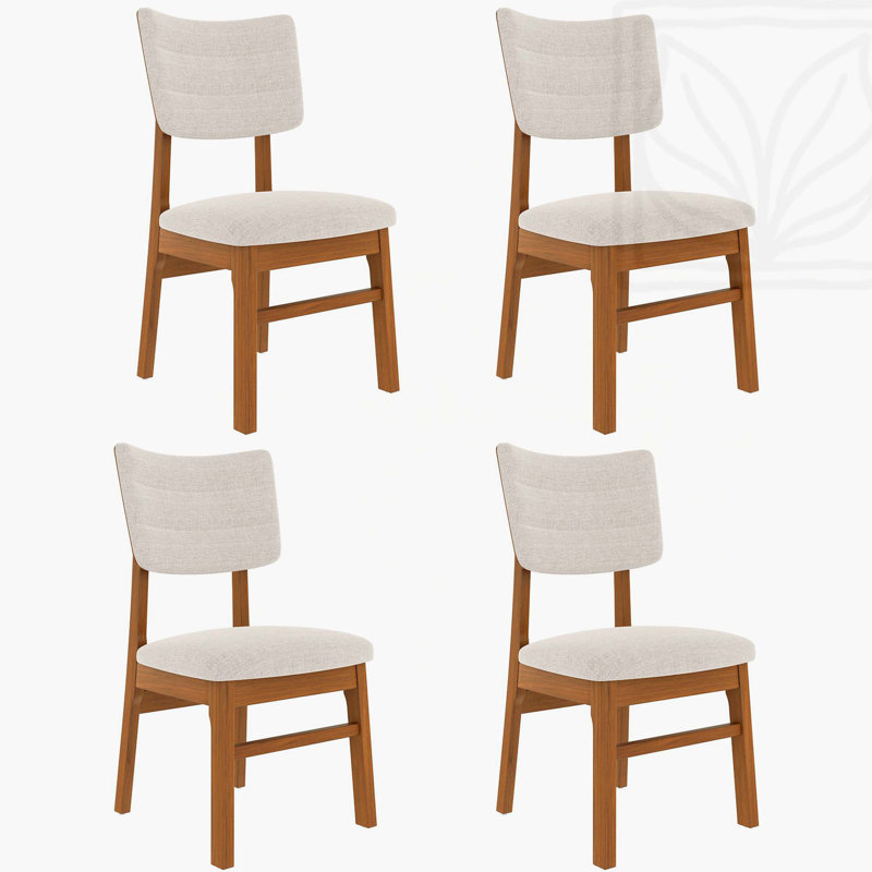 Ensemble de 4 chaises de salle à manger rembourrées ergonomiques de style Mid-Century moderne avec structure en bois d'hévéa robuste, chaises de cuisine antidérapantes pour la salle à manger, la cuisine, le café, beige et brun
