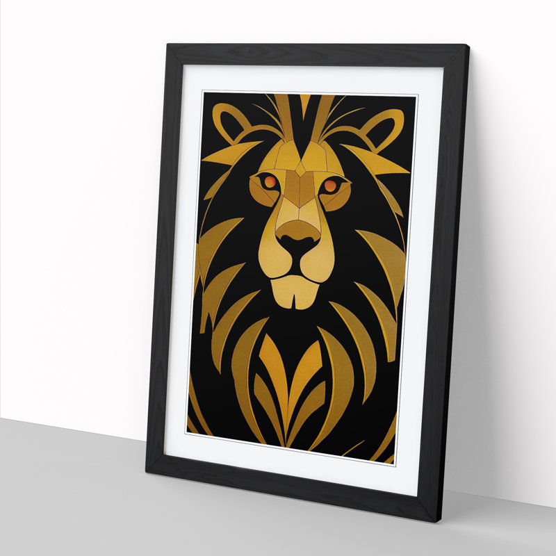 Lion Art Deco Vol.4 - Picture Frame Print, 64cm H x 46cm W x 2cm D, Walnut
