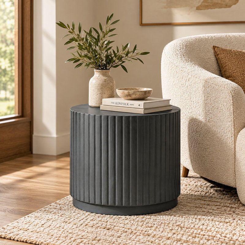 Albert 22" Round Fluted Drum Coffee Table, Black