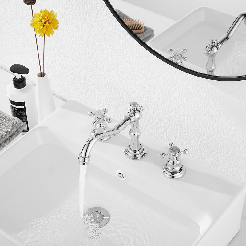 Robinet de salle de bain à large entraxe avec bonde, Chrome poli