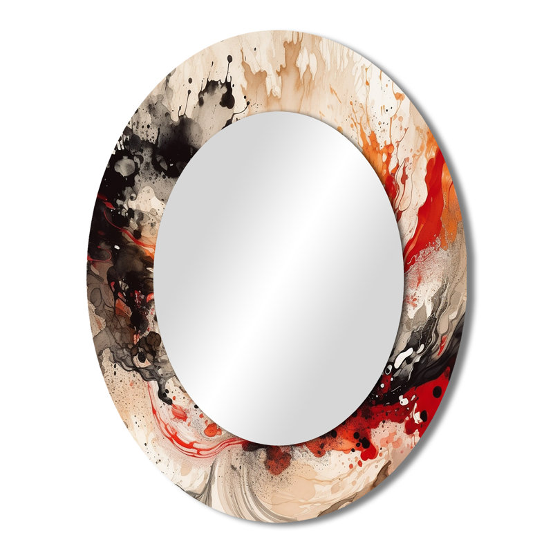 Red Black Chromatic Agate II - Large Oval Wall Mirror On Metal, 43" x 33"