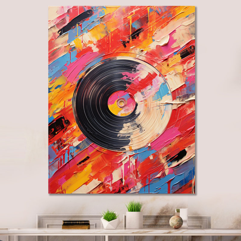 Vinyle, impression rythmique sur toile, H 20 po x l 12 po x P 1 po, Toile tendue