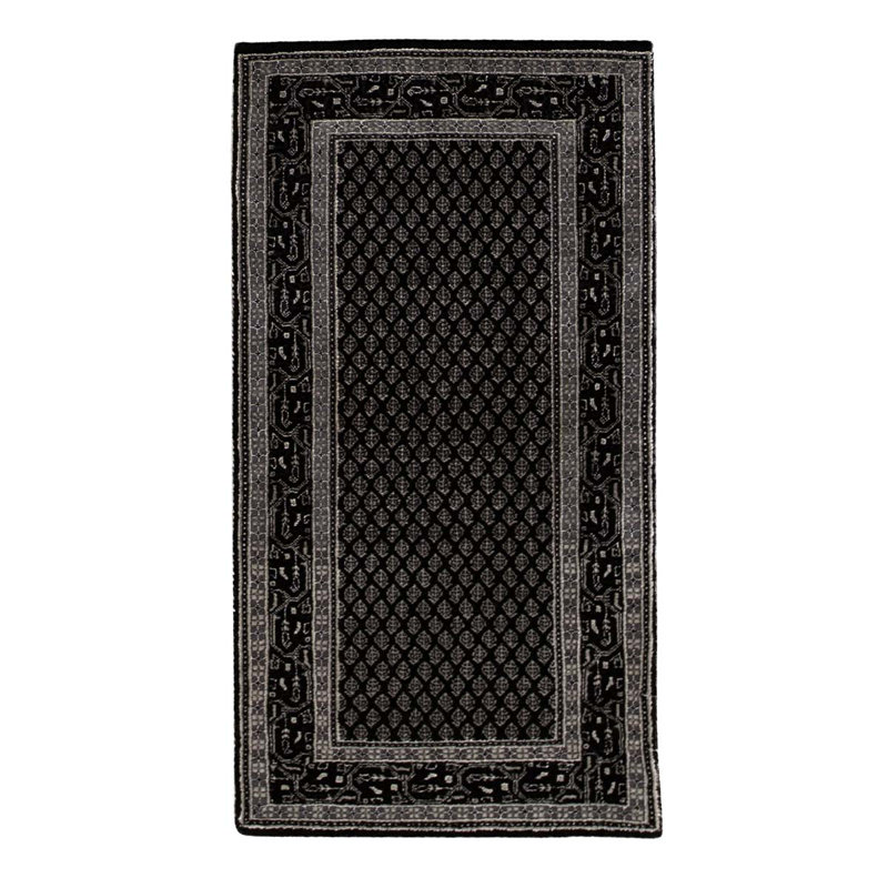Tapis noir / brun en laine noué à la main de conception unique 2 pi 5 po x 4 pi 6 po