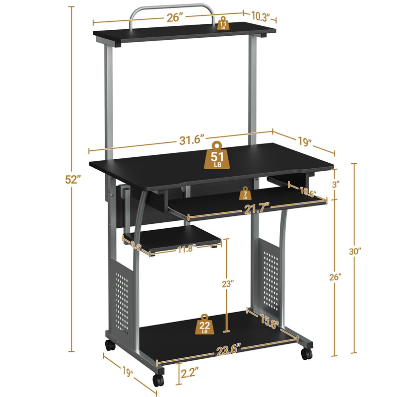 Bureau d'ordinateur Rosita, Noir
