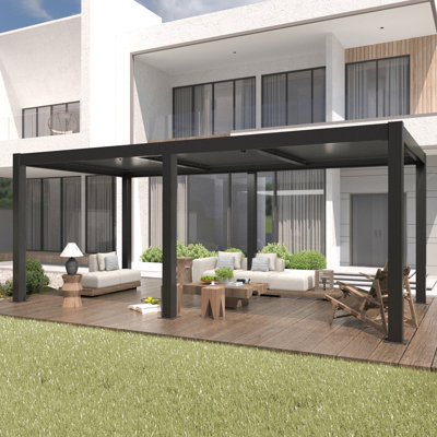 Outdoor Aluminum Louvred Pergola 10x20 Ft, Aluminum Pergola With Adjustable Louvred Roof, Outdoor Pergola With Waterproof Deck Garden Yard