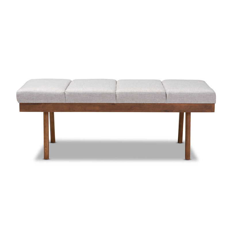 Hoefer Bench in Greyish Beige Fabric Upholstery and Walnut Finish, 18'' H X 48'' W X 18'' D, Grayish Beige