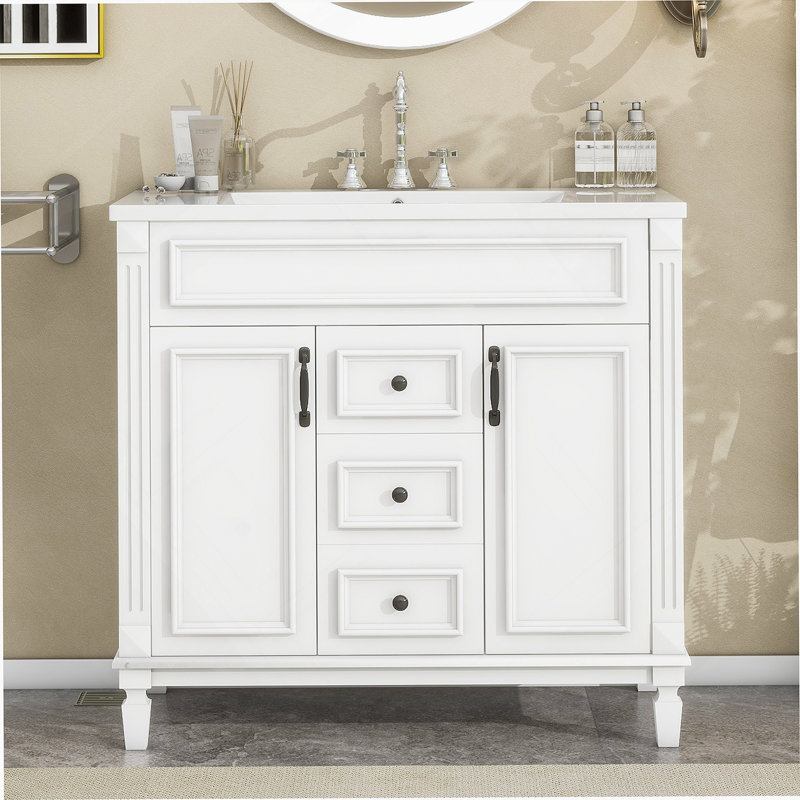 Meuble-lavabo moderne 36 po avec lavabo supérieur, Blanc