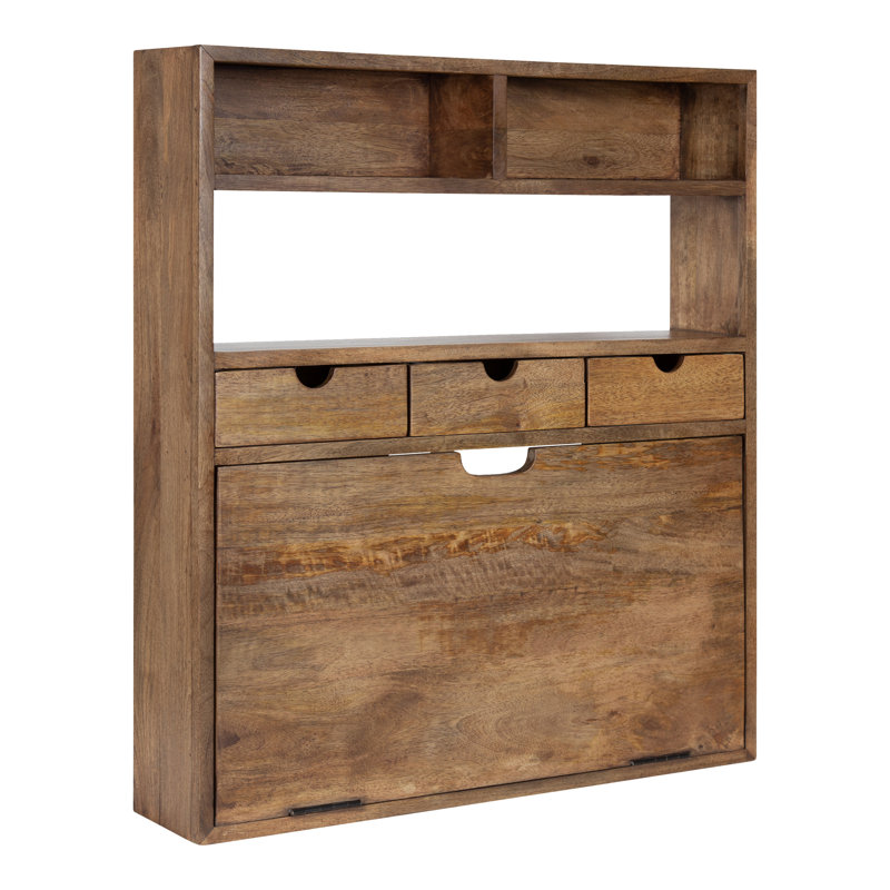 Bureau flottant en bois massif Aerick, Brun rustique