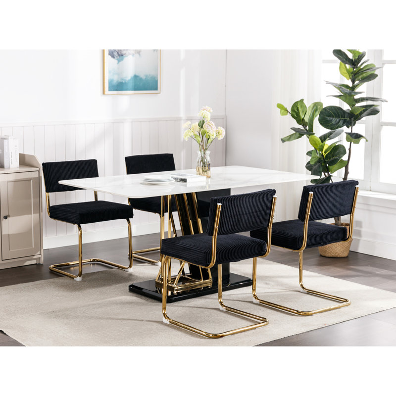 Ensemble de 2 chaises d'appoint modernes en velours côtelé noir avec une base en métal scintillante et 2 chaises de style capitonné