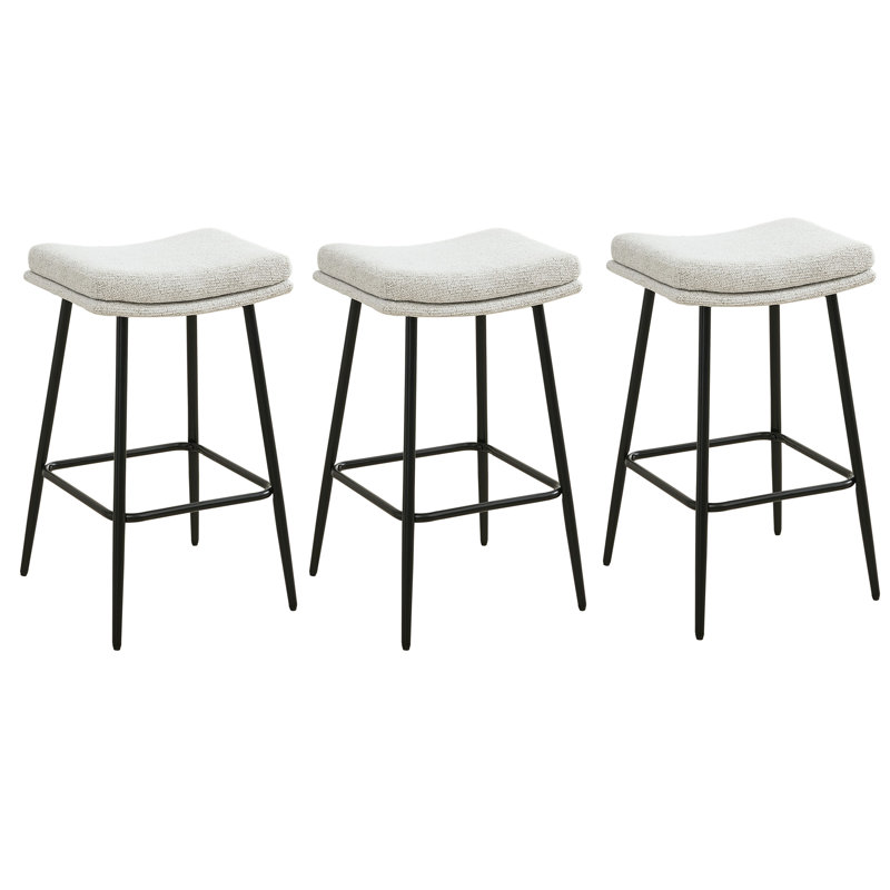 26" Upholstered Backless Saddle Bar Stool with Metal Frame, Black, 3