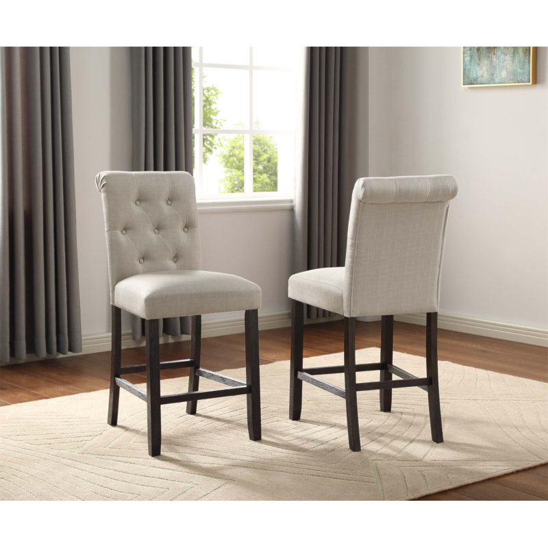 Tabouret à hauteur de comptoir touffeté en bois massif Leviton, ensemble de 2, sièges confortables et élégants pour les cuisines et les bars modernes