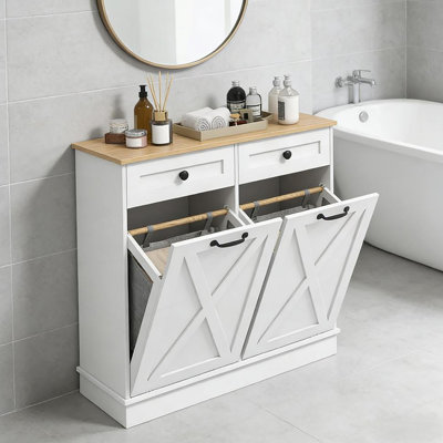 Bathroom Storage Cabinet,Tilt Out Laundry Hamper Cabinet