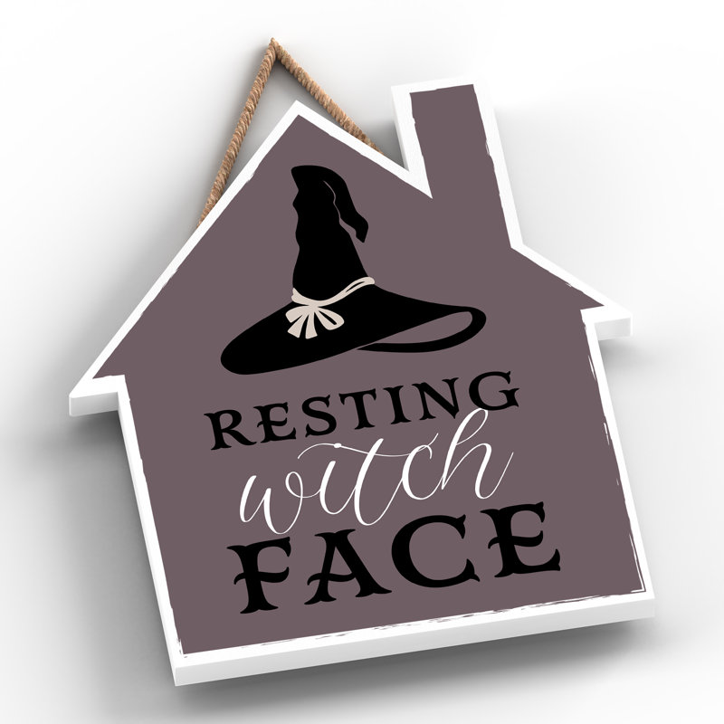 Resting Witch Face Wooden House Plaque