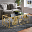 Lenssen Gold Finish Peony And Ginkgo Coffee Table With Mirror Top
