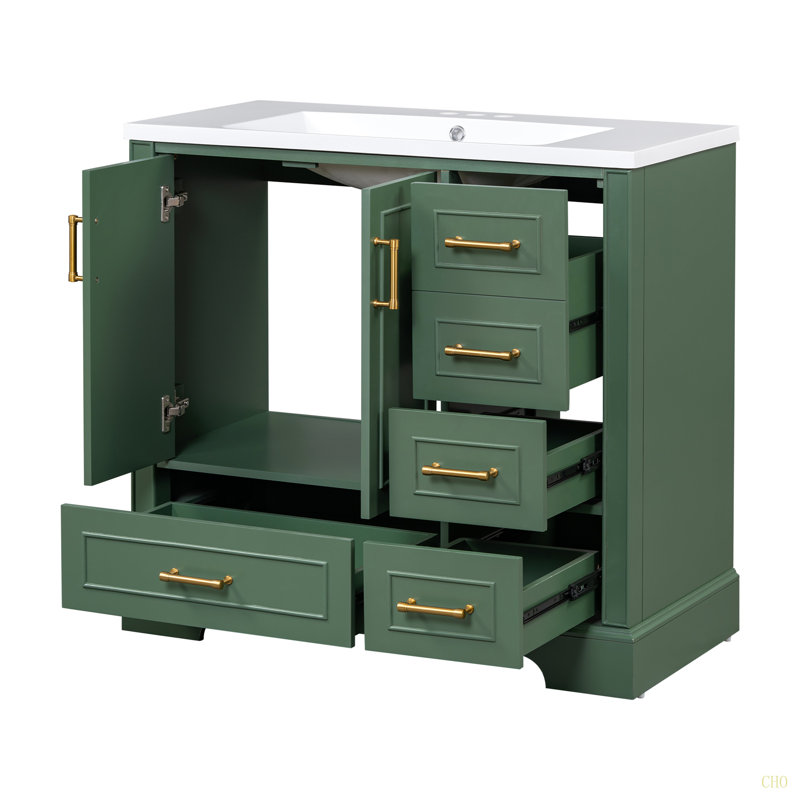 Ensemble de meuble-lavabo traditionnel 36 po avec lavabo en résine, armoire de salle de bain avec deux portes et quatre tiroirs