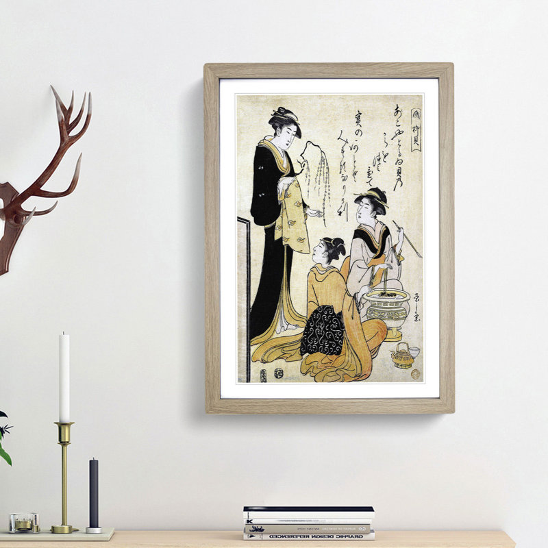 The Willow Shell by Chobunsai Eishi - Picture Frame Painting Print, 65cm H x 48cm W x 2cm D, Oak Framed