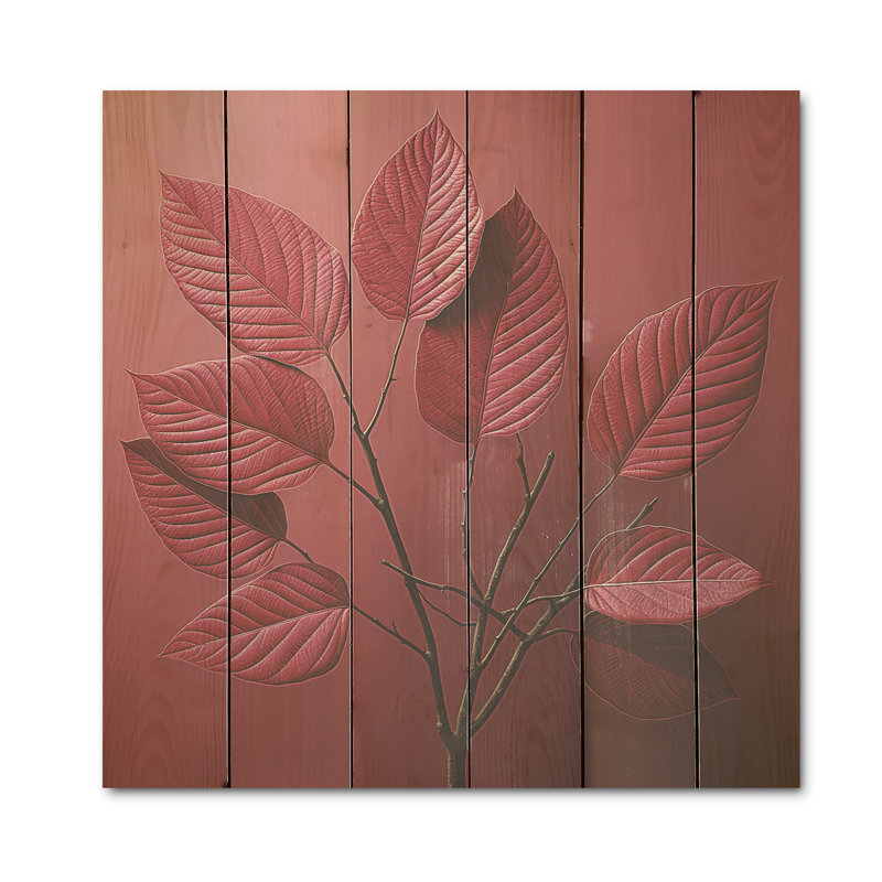 Cerisier feuillage - feuilles, art mural sur bois de pin naturel, H 15 po x l 15 po