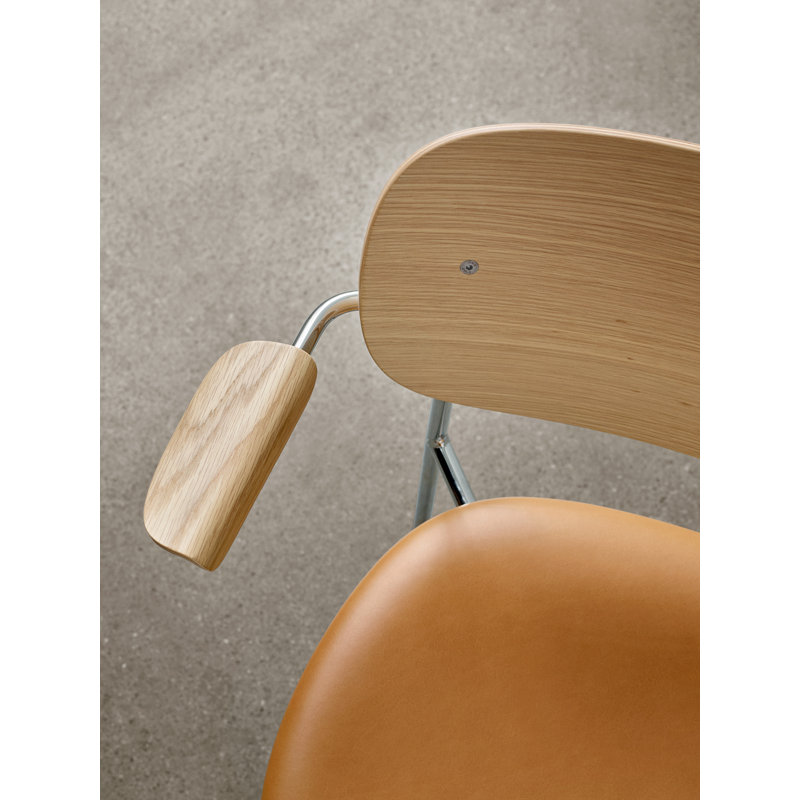 Co Upholstered Arm Chair, Natural Oak, Chrome, Brown Leather