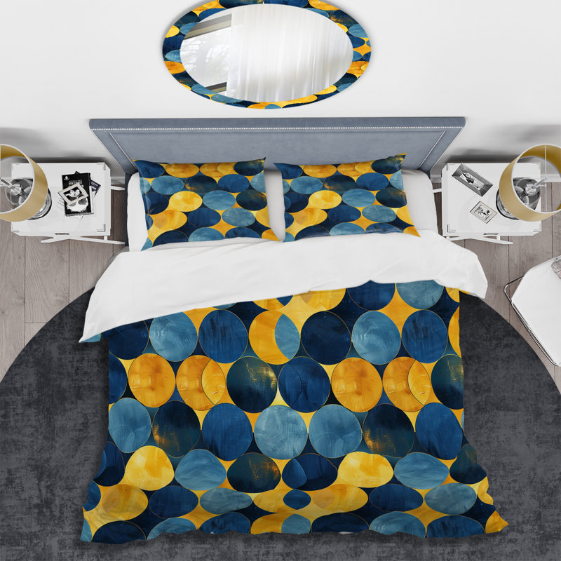 Blue Yellow Modern Circles I - Ensemble de housse de couette moderne, Housse de couette très grand et 2 très grandes t