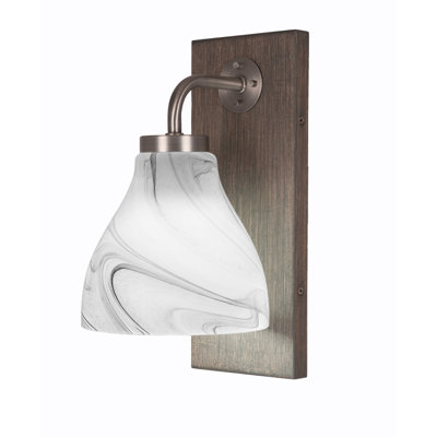 Alana-Louise Wall Sconce Shown In Graphite & Painted Distressed Wood-look Metal Finish With 6.25" Onyx Swirl Glass