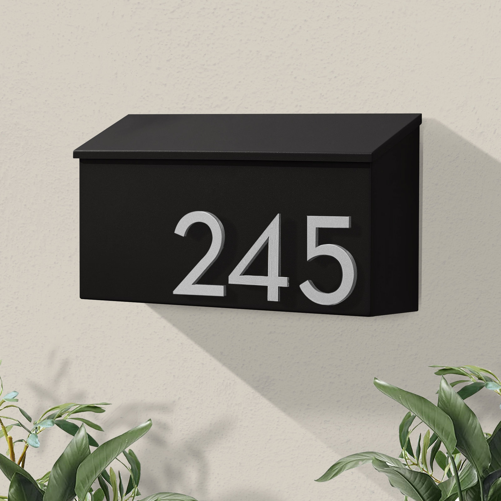 The OG Wall Mounted Steel Mailbox, Black, Silver, Yes