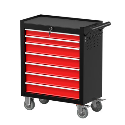 7 Drawer Tool Chest with Wheels, 31.1''Metal Storage Cabinet (BlackRed)