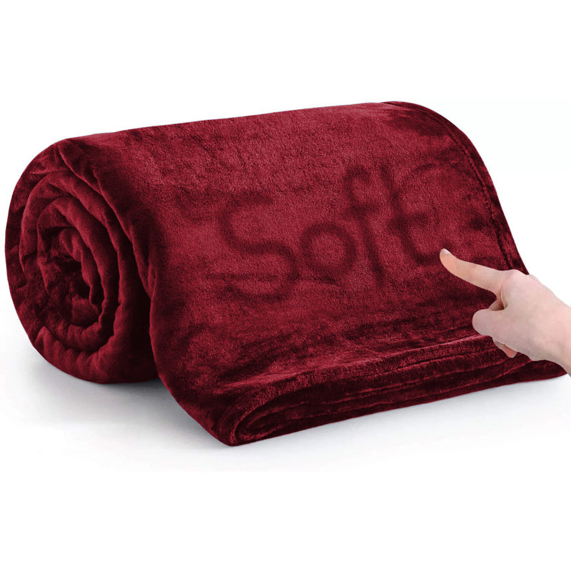 Reversible Plain Weave Fleece Throw Blanket, Burgundy, Single
