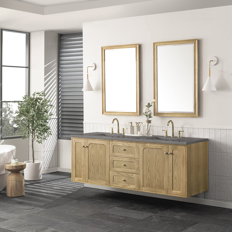 Laurent 72'' W Double Vanity, Carrara White, Light Natural Oak, 8" Widespread