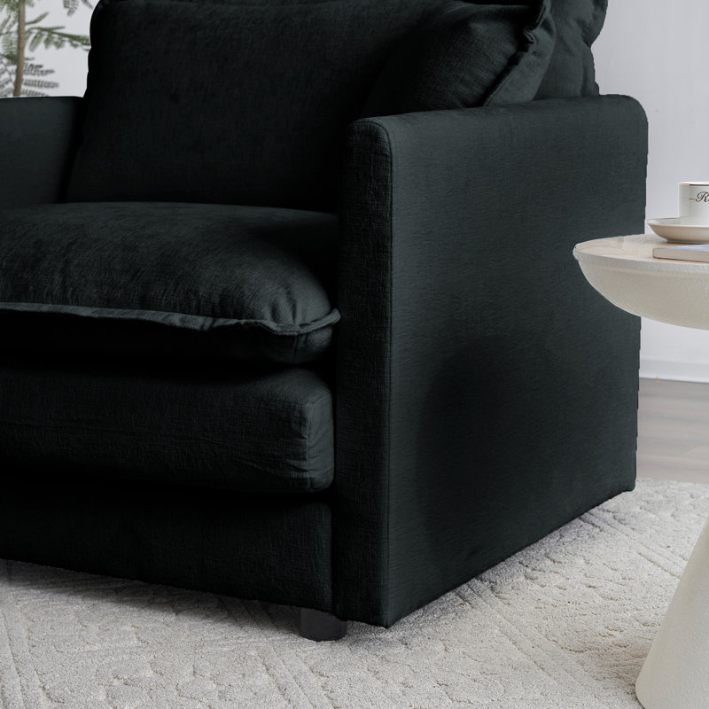 Repose-pieds en tissu chenille noir avec repose-pieds pour canapé modulaire | Idée de cadeau