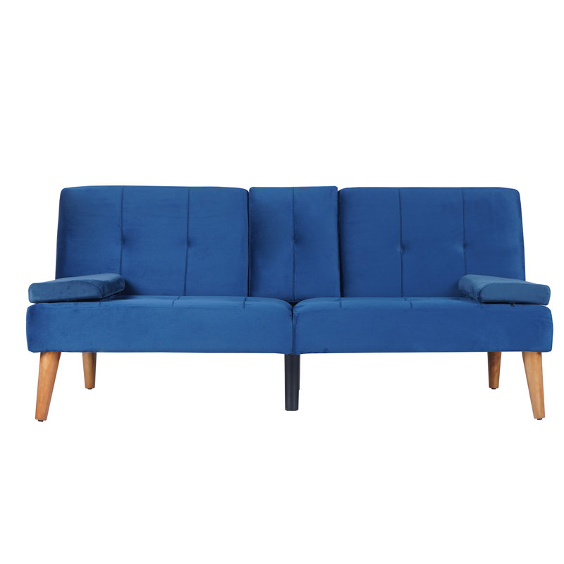 Alleyne Twin 65.3'' Wide Tufterd Back Convertible Sofa with Storage, Blue Velvet
