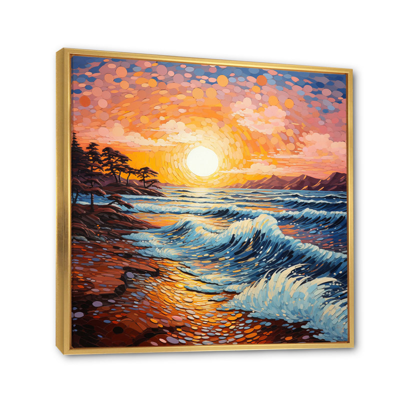 Beach Golden Sands Pointillism II, H 16 po x l 16 po x P 1 po, Cadre flottant doré