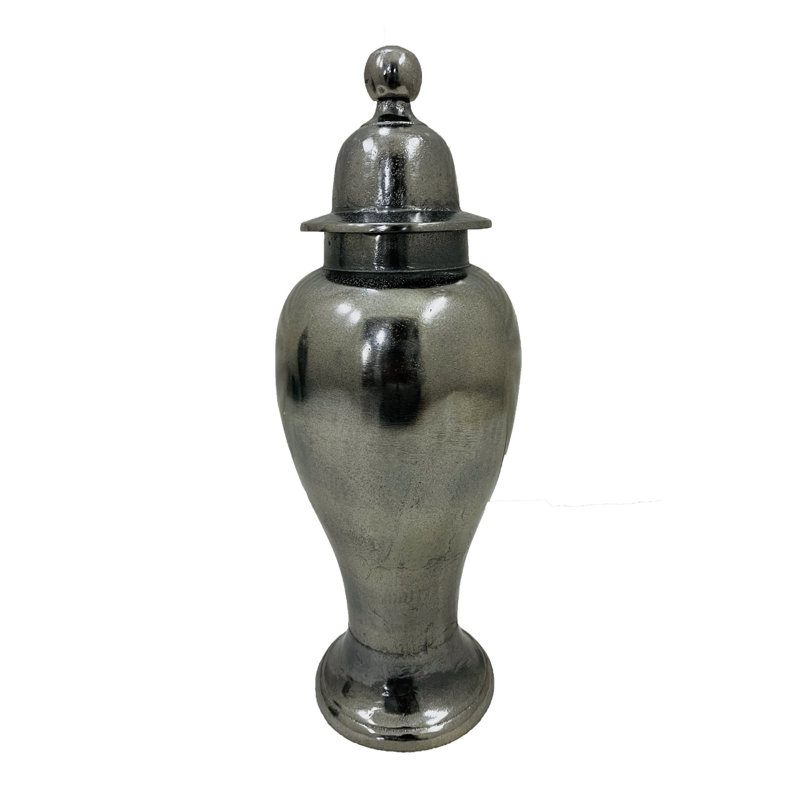 Pot traditionnel Anila avec couvercle en dôme, métal chromé noir 17 pouces