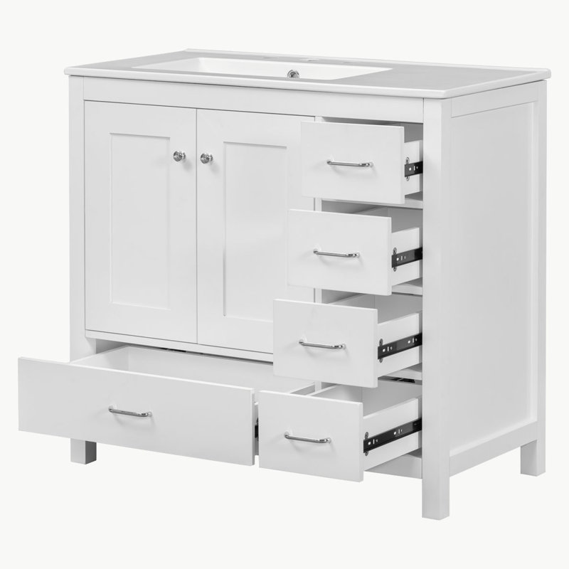 36" White Bathroom Vanity with Ceramic Sink