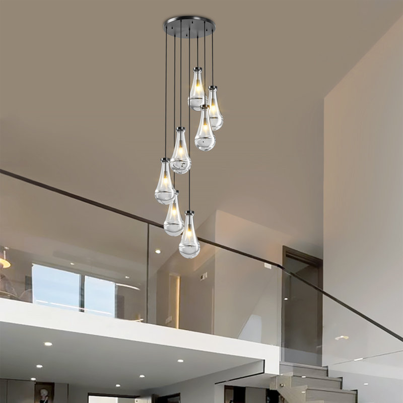 Lustre suspendu grappe moderne en verre 7 lumières, Noir mat
