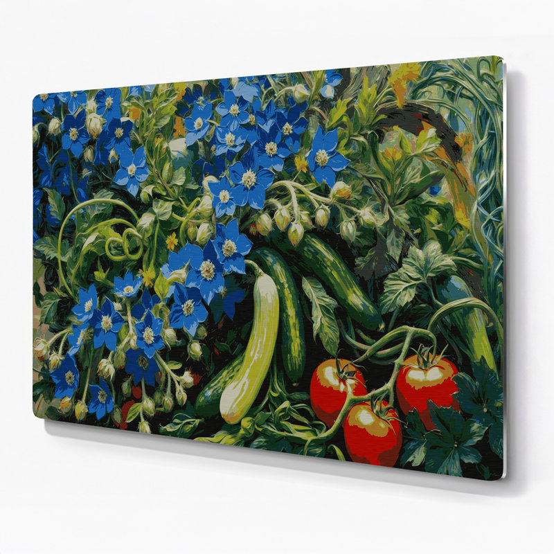 Légumes fleurs de bourrache, art mural en métal bleu, H 11 po x l 14 po