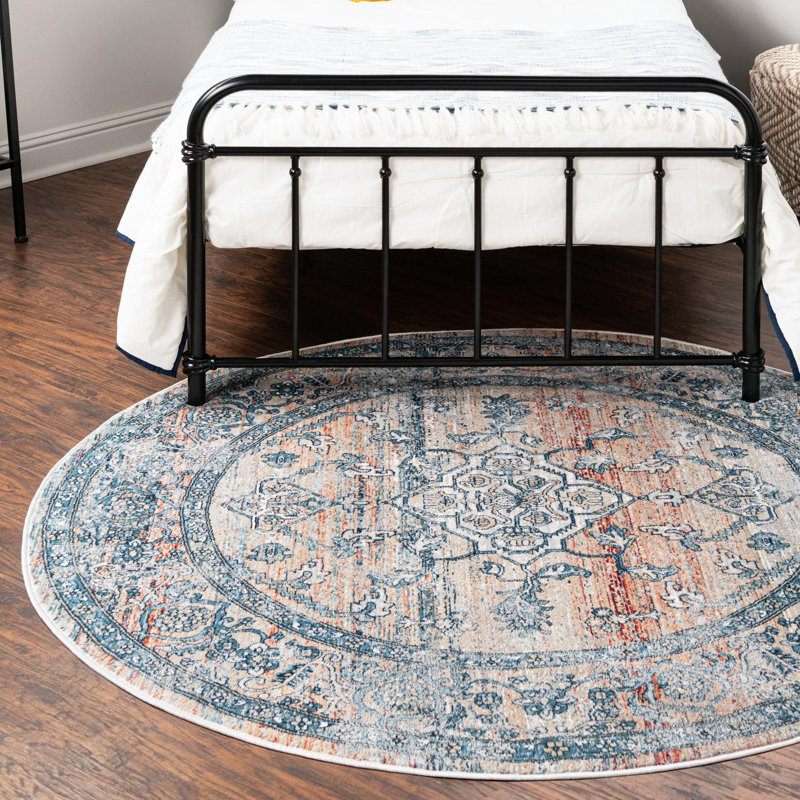 Tapis oriental rouge / bleu Alabama, Rond 5 pi 3 po