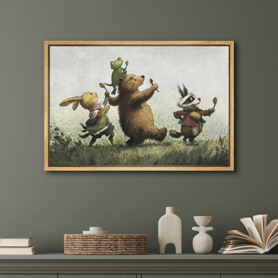 Whimsical Animal Parade Canvas Print Wall Art - Cute Forest Friends Illustration Decor for Kids' Room or Nursery