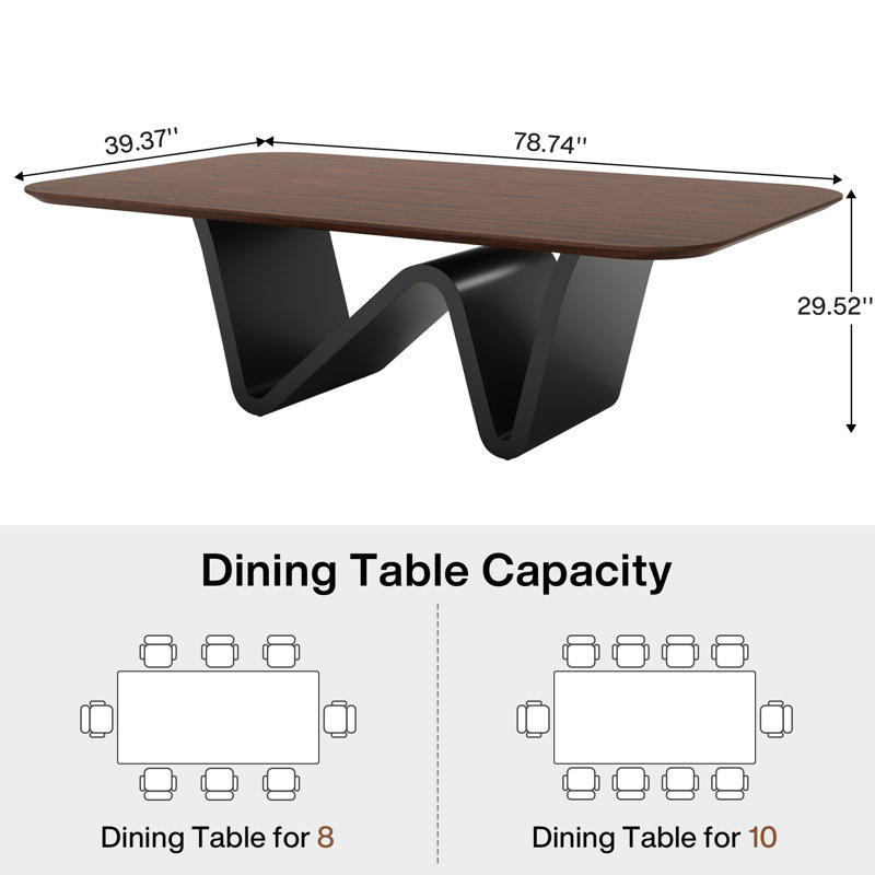 Claraville 78.74" Luxury Rectangle Dining Table with Metal Base for 8-10
