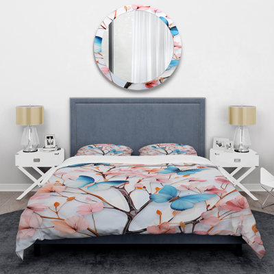 Ensemble de housse de couette avec charmants papillons en rose et bleu - Insectes et insectes