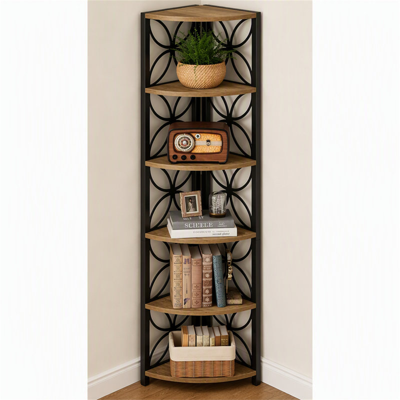 Étagère d'angle de 180 cm (70,8 po), tablette de coin à 6 niveaux avec rangement et présentoir
