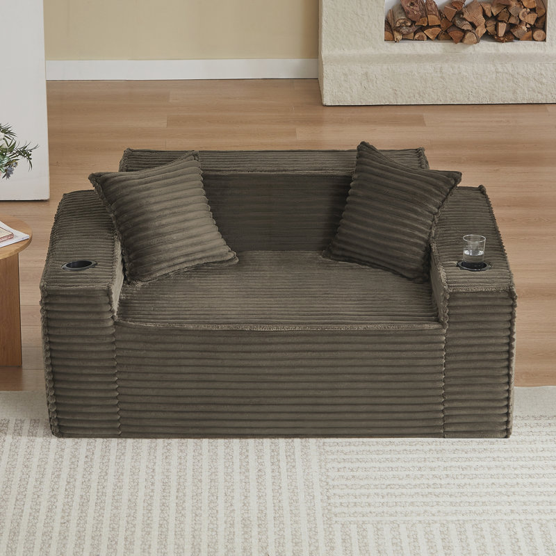 Canapé 2 places, aucun assemblage requis, Brown Fabric