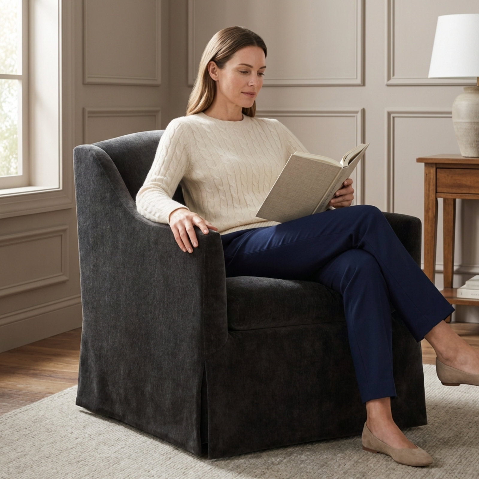 Swivel Accent Chair, Onyx Performance Weave