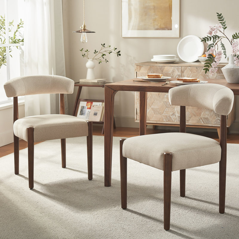 Upholstered Dining Barrel Chair Set of 2, Extra-Wide 20” Seat, Deep Cushioned Comfort, Durable Easy-Care Fabric, Solid Wood Legs